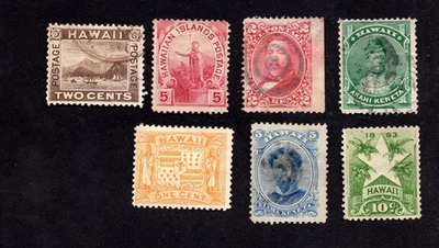 Hawaii 1882-94 group of stamps Mi#27-29+57-60 MH/used CV=26.8$ - Image 1 of 2