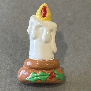 Vtg Painted Ceramic Lit Candlestick Candle & Mistletoe Brooch Pin Signed AU ‘88 - Picture 1 of 15