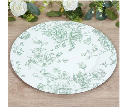 Paquete de 6 placas de cargador de acrílico floral de 13", blanco salvia verde patrón de inodoro francés Foto 1 de 4