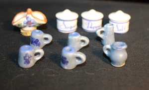 Vintage - 1960/70 Doll House Kitchen Lot - Canisters, Mugs, Etc. - Blue White - Picture 1 of 3