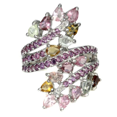 925 Sterling Silver Ring Pear Tourmaline Rhodolite Garnet Gemstone Jewelry 8.5 - Imagem 1 de 4
