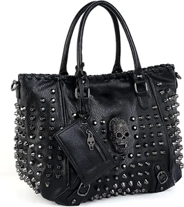 Damen-Geldbörse Totenkopf Beuteltasche Nieten Schultertasche Brieftasche Riemen - Bild 1 von 12