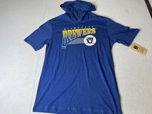Milwaukee Brewers pull over hooded shirt Mens Medium short sleeve blue baseball - Picture 1 of 9