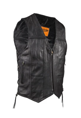 Men's Plain Leather Vest With Gun Pockets, Zipper, & Stash Pockets - BN310 - Image 1 of 4