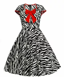 Outstanding Vintage 50's Monroe Hepburn St Zebra Print Full Circle Cotton Dress - Picture 1 of 12