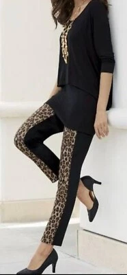 Monroe & Main Leopardo Negro Para Mujer LG Pantalones Leggings Moto Ropa de Club Foto 1 de 4