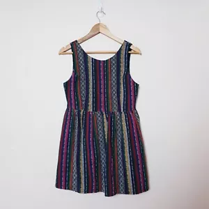 Mossman Dress Womens 12 Tweed Black Striped Boho Gypsy Hippie A Line - Picture 1 of 7