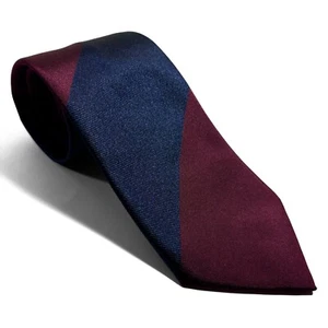 Navy Blue & Burgundy Block Striped Silk Repp Tie (Handmade in Italy) - Picture 1 of 4
