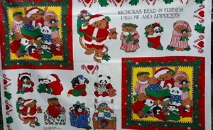 Christmas cushion x 2 & 12 appliques on fabric panel by Wamsutta USA Cotton - Picture 1 of 4