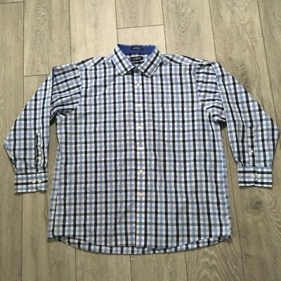 Chaps Shirt Mens 17.5 Blue Check Cotton Wrinkle Free Classic Fit 32/33 - Image 1 of 4
