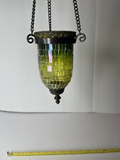 Vintage Mid Century Modern Green Mosaic Glass Hanging Candle Lantern 1 Of 2
