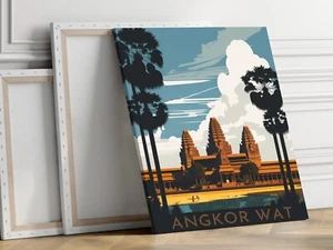 Angkor Wat, Cambodia Retro 40x50cm Stretched Travel Canvas Wall Art Print - Bild 1 von 3