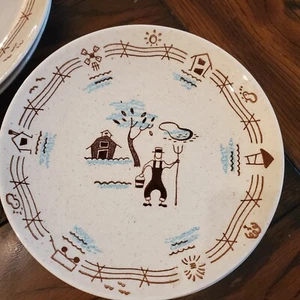 Plato de aperitivo de colección Royal China Farmer in the Dell 6,5" Farmer Barn años 50 EE. UU. - Imagen 1 de 5