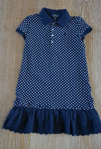POLO Ralh Lauren Girls Navy Blue Polka Dot Ruffle Dress Size M(8-10) EUC - Picture 1 of 4