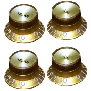 4 Top Hat Bell Reflector Knobs for Gibson CTS Pots Gold Cap - Embossed GOLD - Picture 1 of 3