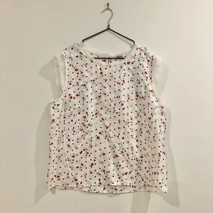 Marcs White & Pink Polka Dot 100% Silk Sleeveless Blouse, Size L - Picture 1 of 7