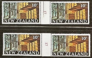 New Zealand 1967, 10c Timber Industry, No. 17 coil numbered pairs SG 873 - Picture 1 of 2