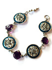 vintage bracelet large purple crystals Enamel THISTLE motives silvertone