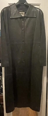 Gabardina de cuero real negra de longitud completa para mujer. NUEVO SIN ETIQUETAS. Foto 1 de 4