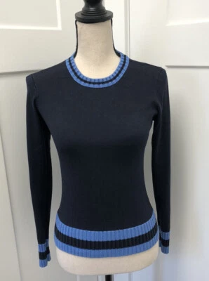 Suéter Michael Kors Para Mujer Retro Cuello Redondo Rayas Borde Azul Pequeño Foto 1 de 4