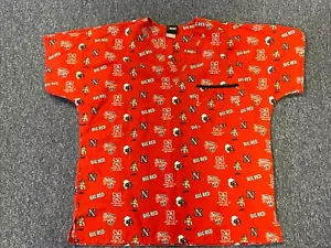 Scrub Dudz Red University Of Nebraska Scrub Top Medium Free Shipping EUC Big Red - Picture 1 of 7