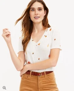NWT Women's LOFT S/S Acorn Leaf Everyday V-Neck Tee Top Sz XL Extra Large - Picture 1 of 11