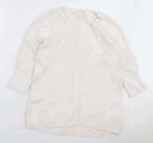 Max Studio Womens White Round Neck Cotton Blend Jumper Size L - Picture 1 of 12