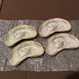 Antikes Knochen Geschirr Glanzgeschirr Blumenmuster 4er Set - Bild 1 von 1