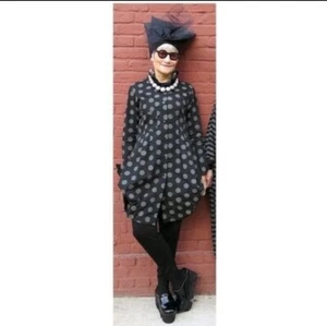 Comfy USA Polka Dot S/Sleeve Button Down Oversized Cotton Tunic Top Sz Small - Picture 1 of 7