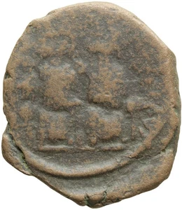 047. Byzantine Bronze Coin. JUSTIN II, AE-Follis. Constantinople. F/aVF - Picture 1 of 2