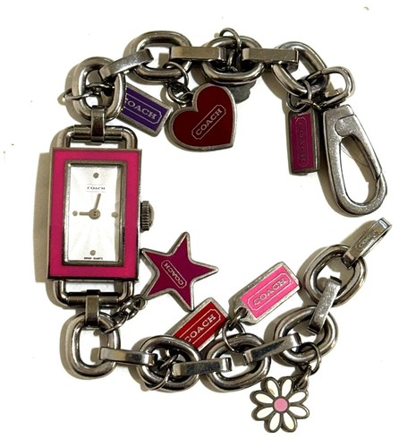 BELLISSIMO Orologio Coach Vintage Donna Acciaio Inox Link Multi Charms Bracciale WOW!