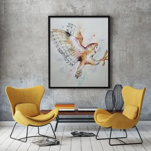 Pintura acuarela original pájaro búho granero, arte firmado Elle Smith, impresión artística - Imagen 1 de 6