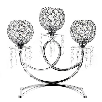 3 Arms Crystal Candle Holders Bowls Tealight Candelabras Candlestick Candle S... - Image 1 of 4