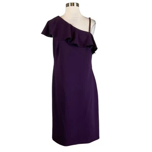 Ralph Lauren Women's Cocktail Dress Size 4 Purple Beaded One Shoulder Sheath - Picture 1 of 11