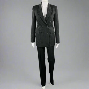 NILI LOTAN Misura 2 Nero Grigio Poliestere Misto Gessato Peak Lapel - Foto 1 di 11