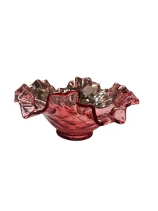 Cuenco Fenton Vidrio Arándano Óptico Diamante 7", Doble Engarzado Volantes EE. UU. - Imagen 1 de 5