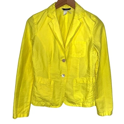 Jaqueta Blazer JCrew Mescla de Linho Amarelo Brilhante 2 Botões Tamanho 0 - Imagem 1 de 4