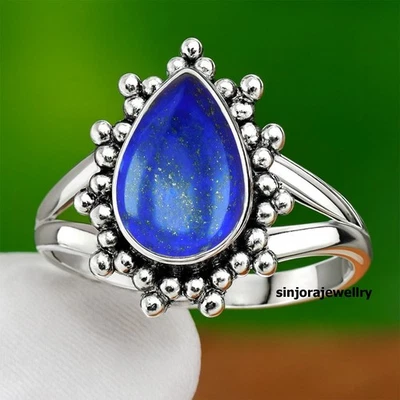 Подарочное кольцо ручной работы из стерлингового серебра 925 пробы с драгоценным камнем лазуритом размер США от 5 до 13 - Изображение 1 из 4