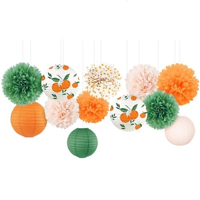 12 PIEZAS Pompones Little Cutie Baby Shower Decoraciones Naranja Papel Verde Foto 1 de 4