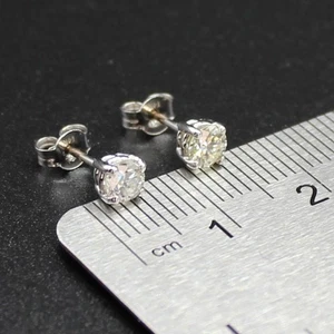 14k White Gold Natural .50ct Round Diamond Solitaire Stud Earrings Huge Real - Picture 1 of 19
