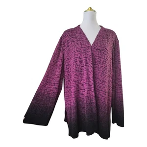 Ming Wang Knit Open Front Cardigan Jacket Pink Black Ombre Geometric Pattern 3x - Picture 1 of 8