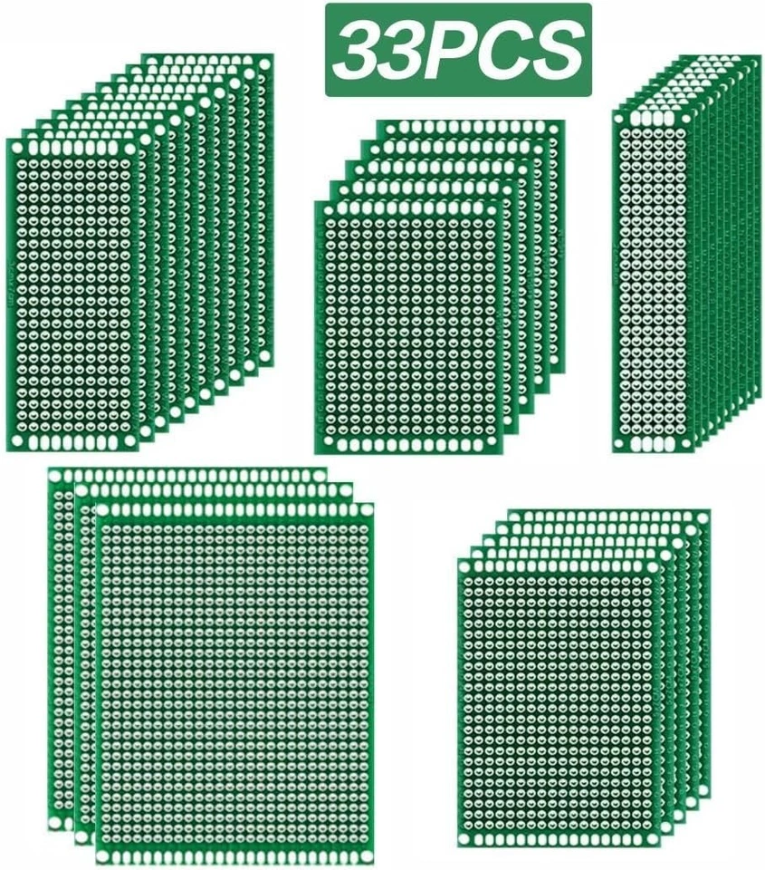 33pcs double-sided PCB prototype circuit board kit, 5 sizes of green universal