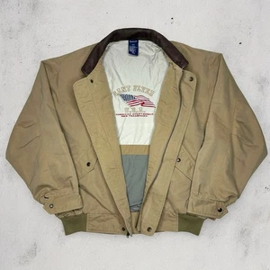 GANT Flyer USA Bomber Jacket M Brown Collar Flag Patch Lined Vintage 90s Men’s - Picture 1 of 14