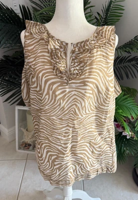 Talbots Sleeveless Tan White Animal Print Blouse Top 18 W - Image 1 of 4