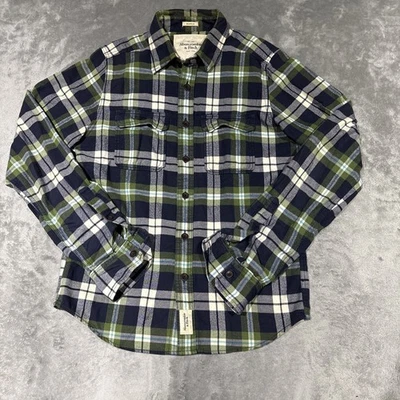 Camisa Abercrombie And Fitch Para Hombre L Azul Verde A Cuadros Músculo Manga Larga Franela Foto 1 de 4