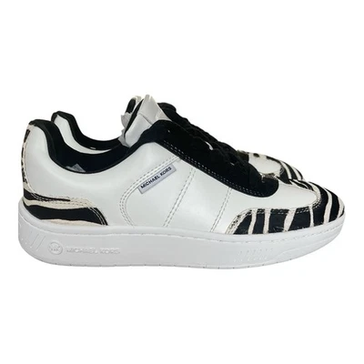 NEW Michael Kors MK Women 8.5M Billie Trainer Leather Zebra Mesh Blk Optic White - Image 1 of 4