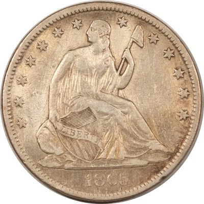 1865-S SEATED LIBERTY HALF DOLLAR HIGH GRADE OLD CLEANING, SCARCE CIVIL WAR DATE - Image 1 of 2