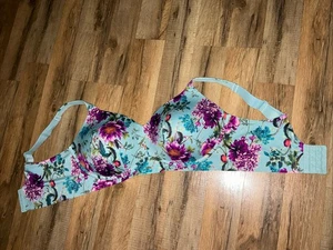 Cacique leicht gefütterter FullCoverage BH ohne Bügel Gr. 42DDD BLAU LILA GEBLÜMT NEU - Bild 1 von 8
