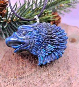 Collar colgante con cabeza de águila fuerte llamativa de labradorita natural - Imagen 1 de 10