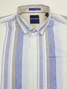 Tommy Bahama Cotton Silk Size XL Men Button Down Stripe Logo Copywrighted Shirt - Picture 1 of 12